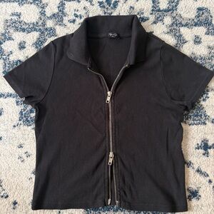 John Galt Cropped Zip-Up Polo Shirt SMALL